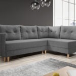 Narożnik z funkcją spania Baldur L prawy z pojemnikiem na pościel szara plecionka