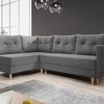 Narożnik z funkcją spania Baldur L lewy z pojemnikiem na pościel szara plecionka