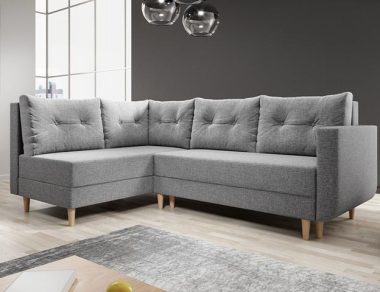 Narożnik z funkcją spania Baldur L lewy z pojemnikiem na pościel jasnoszara plecionka