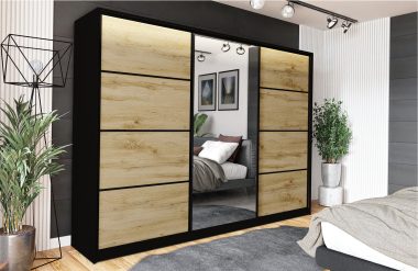 Szafa przesuwna VIP 180 cm z lustrem i szufladami dąb artisan