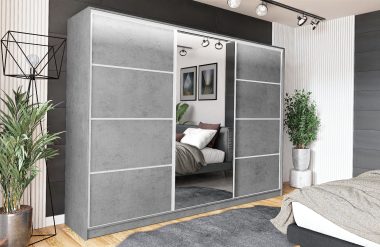 Szafa przesuwna VIP 180 cm z lustrem i szufladami beton