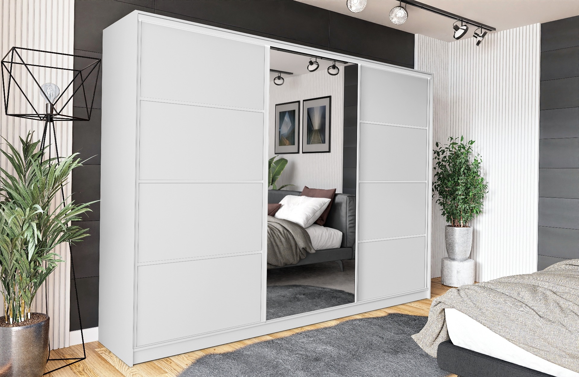 Szafa przesuwna VIP 180 cm z lustrem i szufladami biały mat