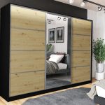 Szafa trzydrzwiowa przesuwna VIP 270 cm z lustrem i szufladami dąb artisan