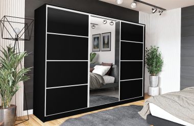 Szafa przesuwna VIP 270 cm z lustrem i szufladami czarny mat
