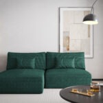 Narożnik z funkcją spania Modulo uniwersalny L-kształtny z pojemnikiem na pościel butelkowa zieleń plusz