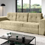 Kanapa z funkcją spania Bari z pojemnikiem na pościel beżowy welur