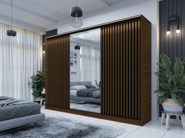 Szafa przesuwna VIP 200 cm z lustrem i szufladami dąb lefkas z lamelami