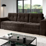 Kanapa z funkcją spania Bari z pojemnikiem na pościel brązowy welur