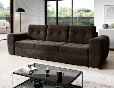 Kanapa z funkcją spania Bari z pojemnikiem na pościel brązowy welur