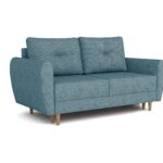 Kanapa z funkcją spania Manstad dwuosobowa z pojemnikiem na pościel niebieska plecionka