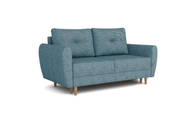 Kanapa z funkcją spania Manstad dwuosobowa z pojemnikiem na pościel niebieska plecionka