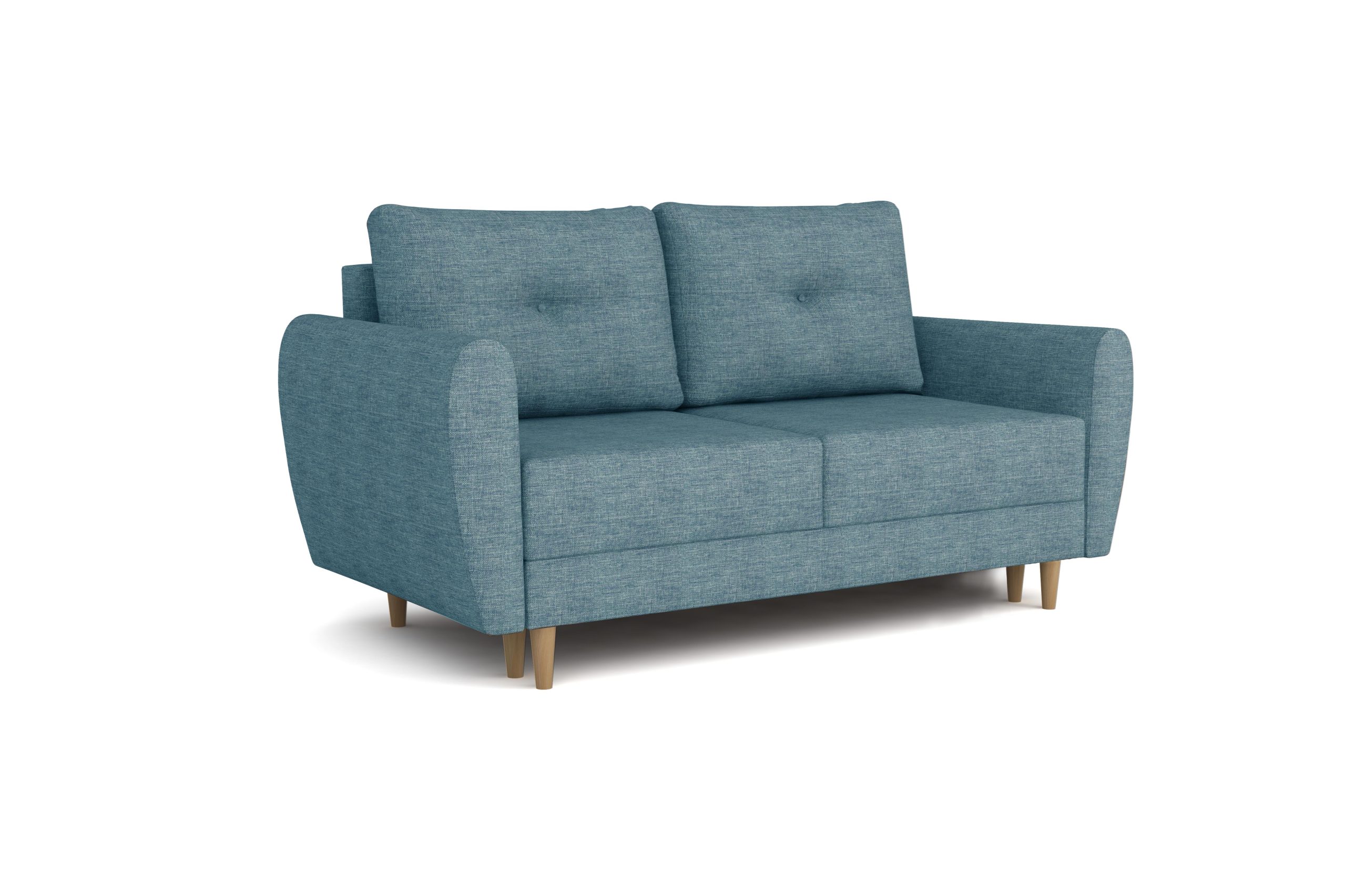 Kanapa z funkcją spania Manstad dwuosobowa z pojemnikiem na pościel niebieska plecionka