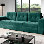 Kanapa z funkcją spania Bari z pojemnikiem na pościel butelkowa zieleń welur