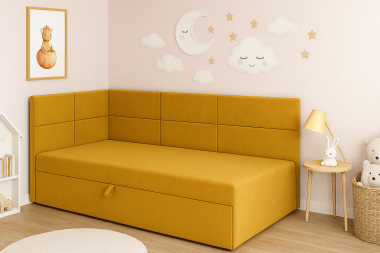 Łóżeczko dziecięce z pojemnikiem na pościel Kaja 80×180 musztardowy welur