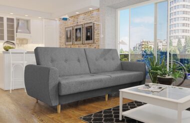 Wersalka z funkcją spania PRL z pojemnikiem na pościel szara plecionka