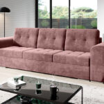 Kanapa z funkcją spania Bari z pojemnikiem na pościel różowy welur