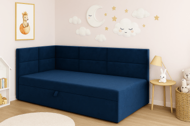 Łóżeczko dziecięce z pojemnikiem na pościel Kaja 90×200 granatowy welur