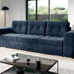 Kanapa z funkcją spania Bari z pojemnikiem na pościel granatowy welur