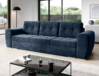 Kanapa z funkcją spania Bari z pojemnikiem na pościel granatowy welur