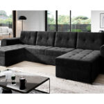 Narożnik z funkcją spania Bari U-kształtny z pojemnikiem na pościel grafitowy welur