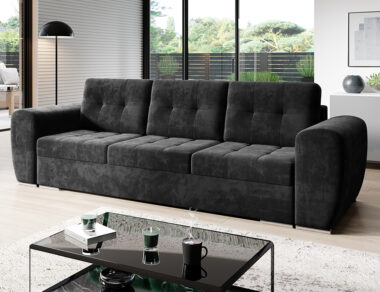 Kanapa z funkcją spania Bari z pojemnikiem na pościel grafitowy welur