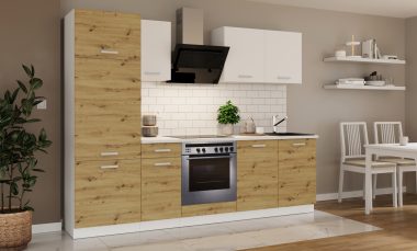 Nowoczesne meble kuchenne Toni w kolorze dąb artisan + biel