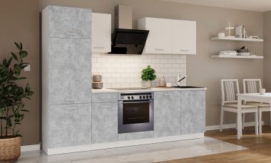 Klasyczne meble kuchenne Toni w kolorze jasny beton + biel
