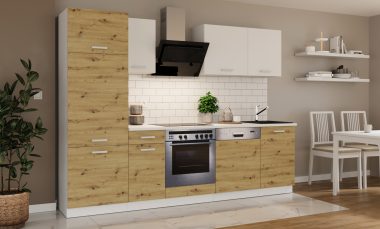 Kompaktowe meble kuchenne Toni w kolorze dąb artisan i biały