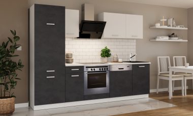 Ciemne meble kuchenne Toni w kolorze biały połysk + matera idealne do kawalerki