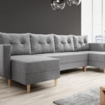 Narożnik z funkcją spania Baldur U-kształtny z pojemnikiem na pościel szara plecionka