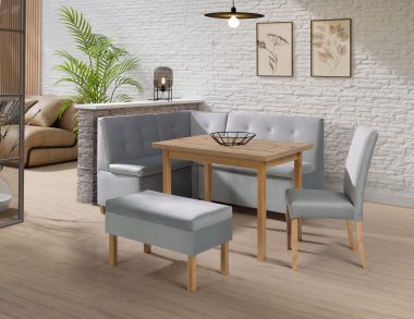 Nowoczesny komplet kuchenny Barcelona z szarym pikowanym narożnikiem