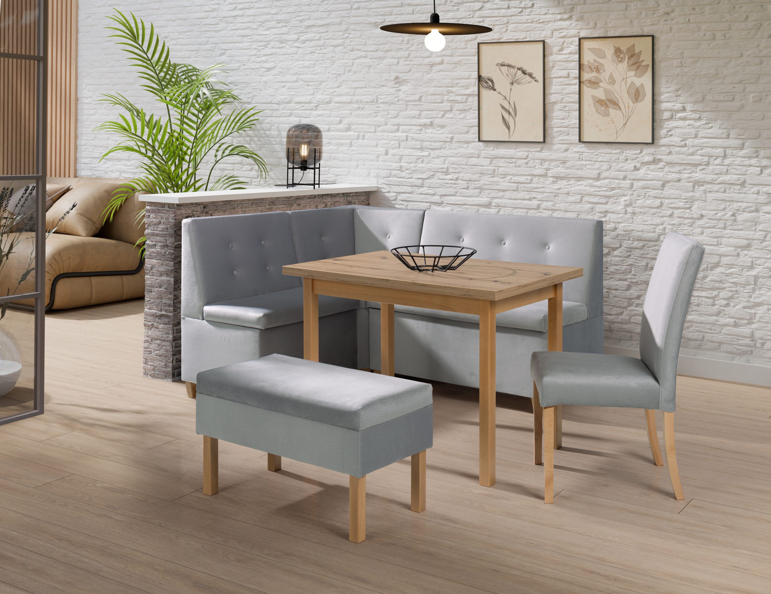 Nowoczesny komplet kuchenny Barcelona z szarym pikowanym narożnikiem