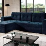Narożnik z funkcją spania Bari uniwersalny L-kształtny z pojemnikiem na pościel granatowy welur