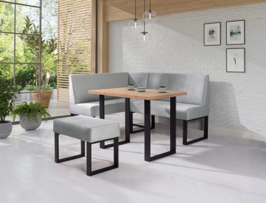 Kompaktowy zestaw kuchenny Berlin z szarym narożnikiem na czarnych metalowych nogach