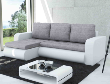 Narożnik z funkcją spania Brooklyn lewy L-kształtny z pojemnikiem na pościel szara plecionka z białą ekoskórą