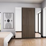 Szafa Kaja 200 cm z lustrem dąb evoke z czarnymi lamelami