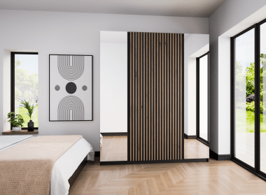 Szafa Kaja 200 cm z lustrem dąb evoke z czarnymi lamelami