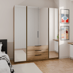 Szafa Kaja 200 cm z lustrem i szufladami dąb evoke z czarnymi lamelami