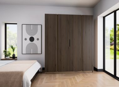 Szafa Kaja 200 cm dąb evoke z czarnymi lamelami