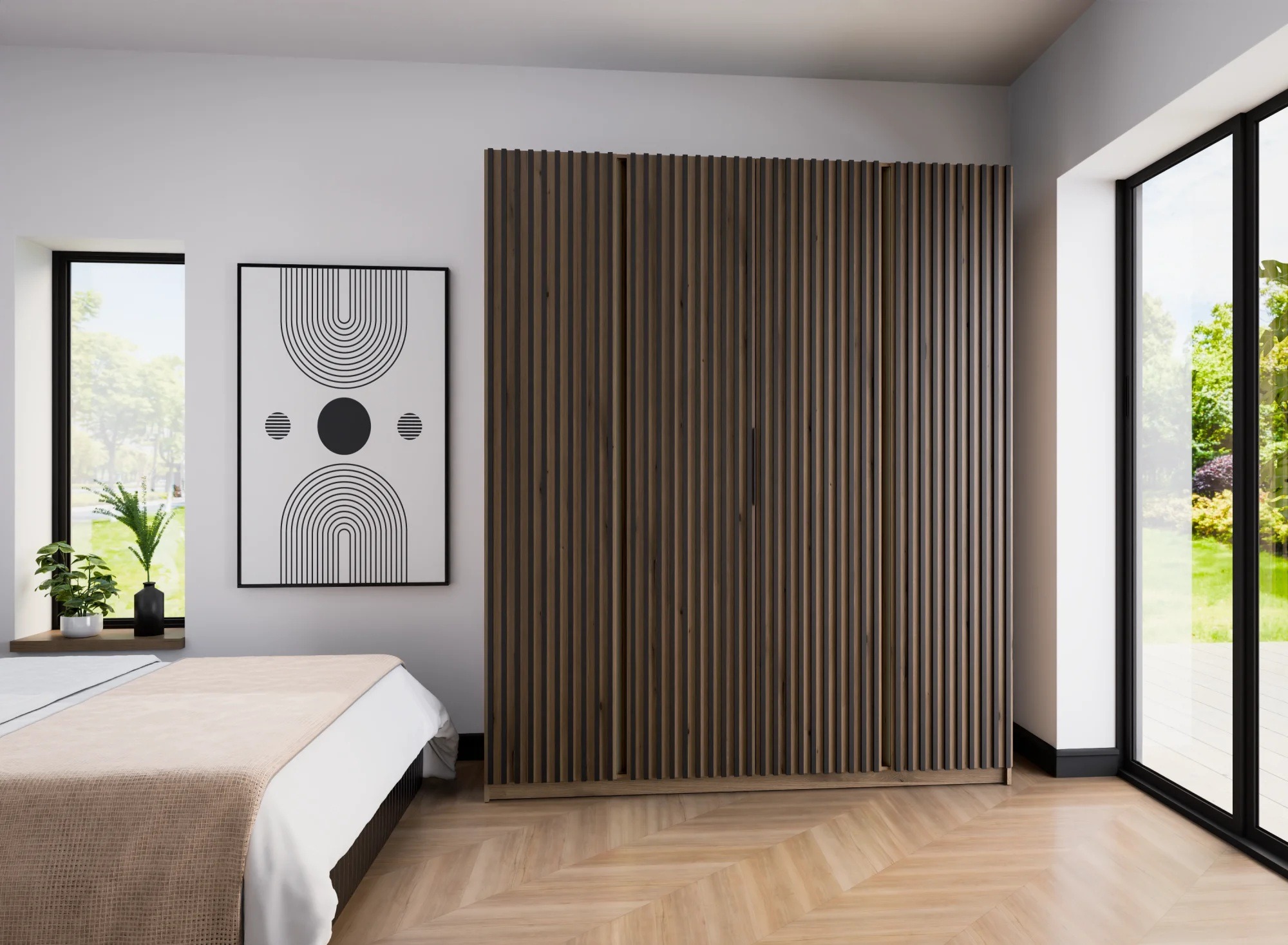 Szafa Kaja 200 cm dąb evoke z czarnymi lamelami