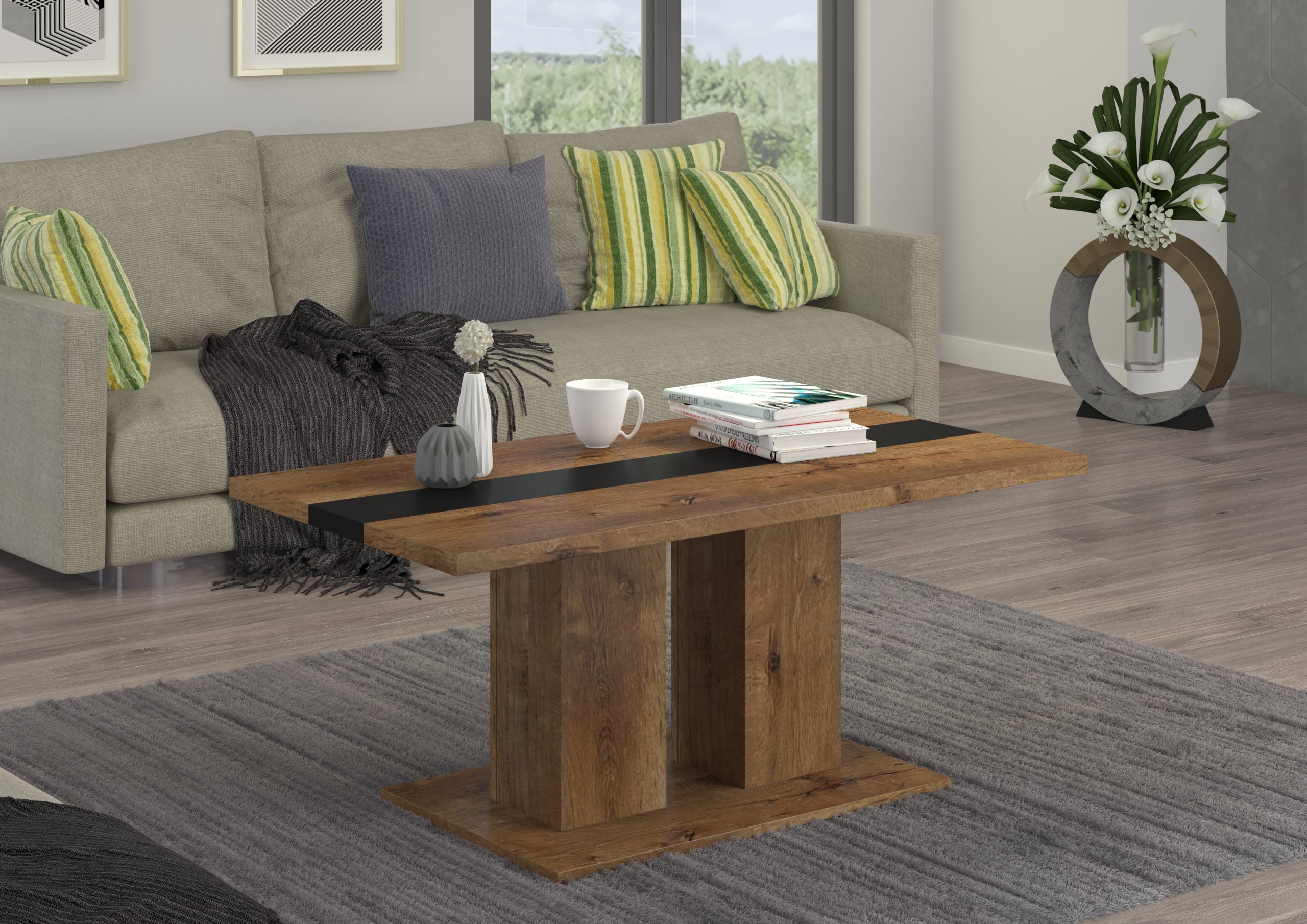 Stolik kawowy Boston dąb lefkas z czarną wstawką