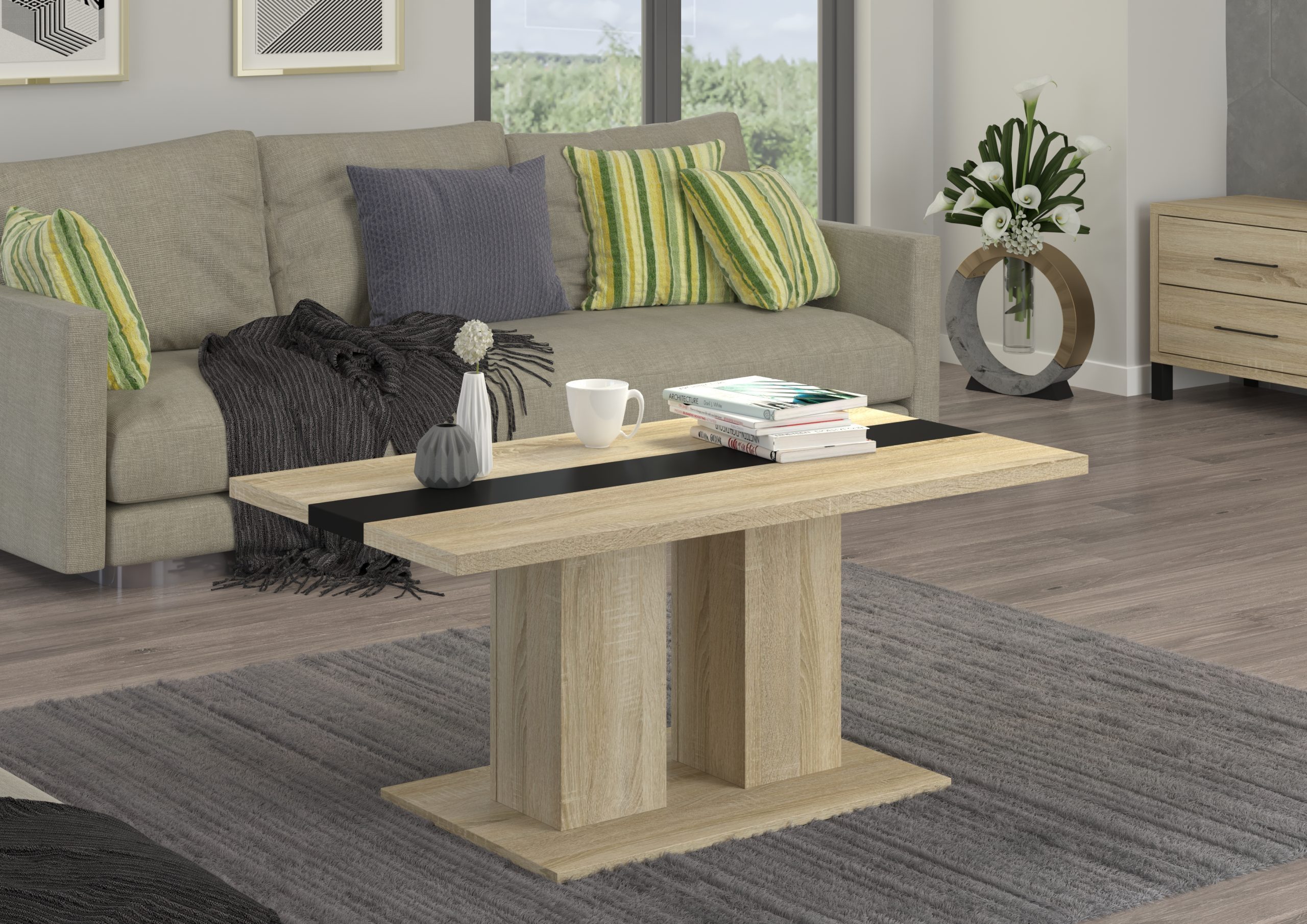 Stolik kawowy Boston dąb sonoma z czarną wstawką