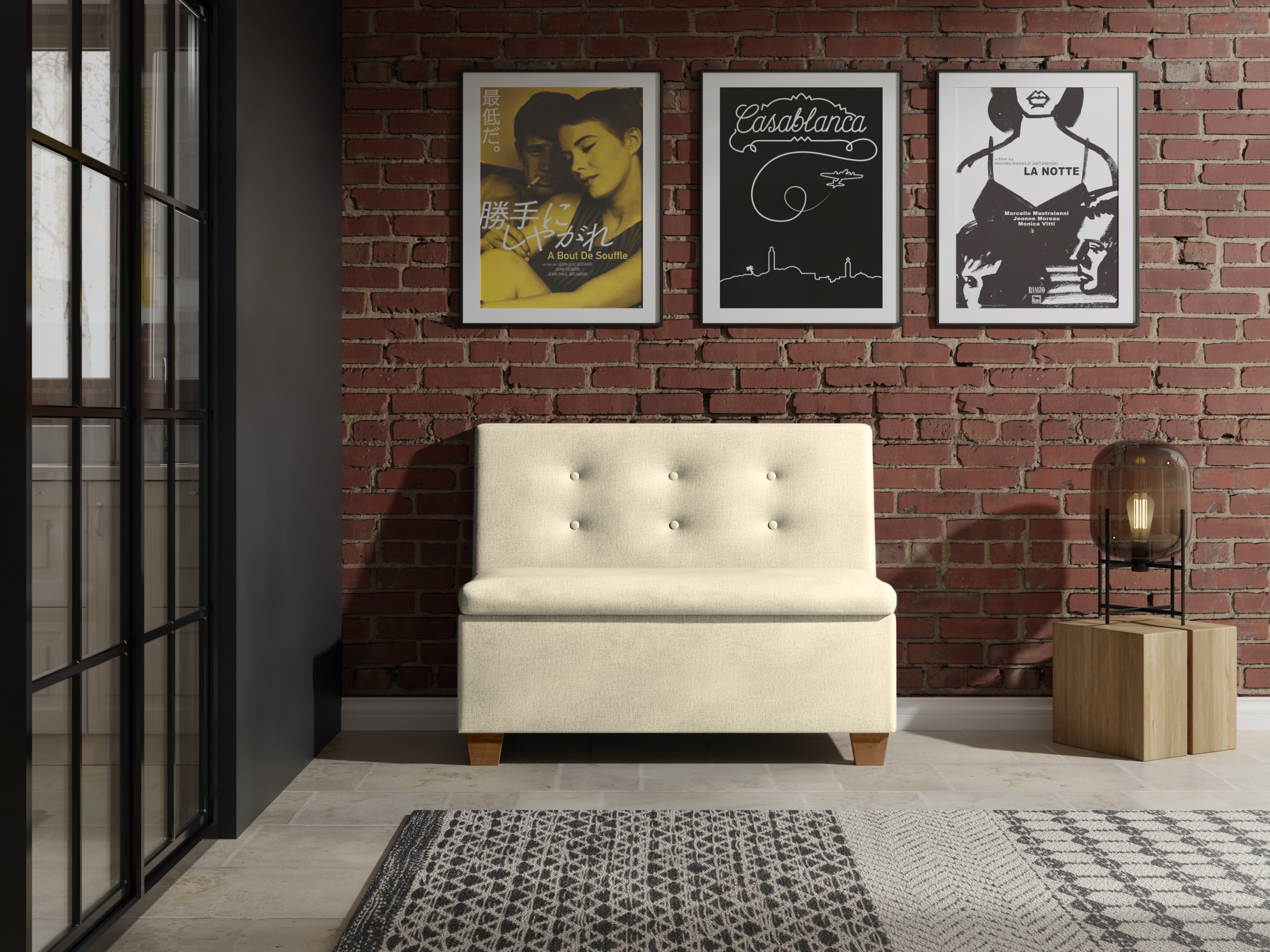 Ławka tapicerowana Barcelona 80x55 ze schowkiem kremowy welur