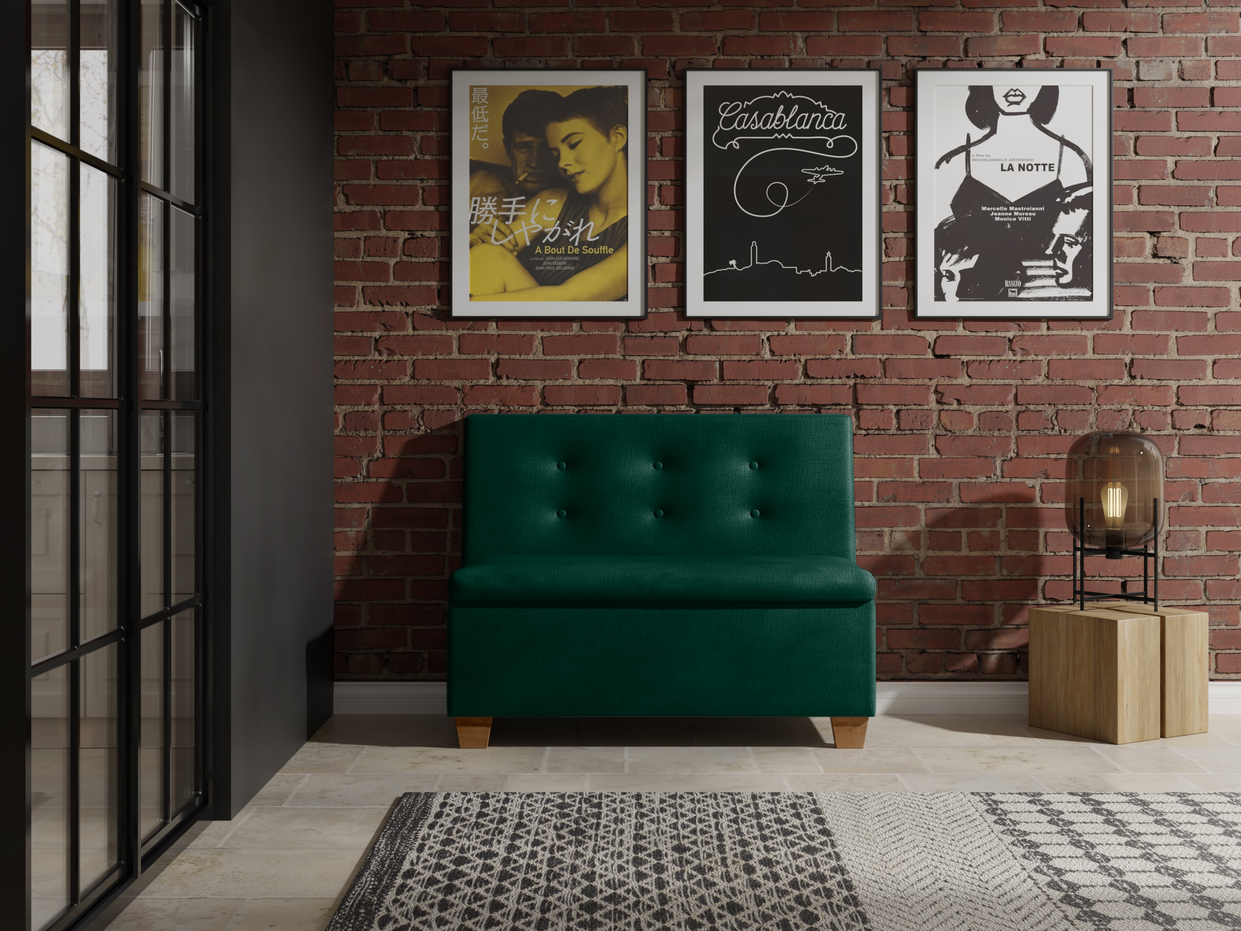 Ławka tapicerowana Barcelona 100x55 ze schowkiem butelkowozielony welur