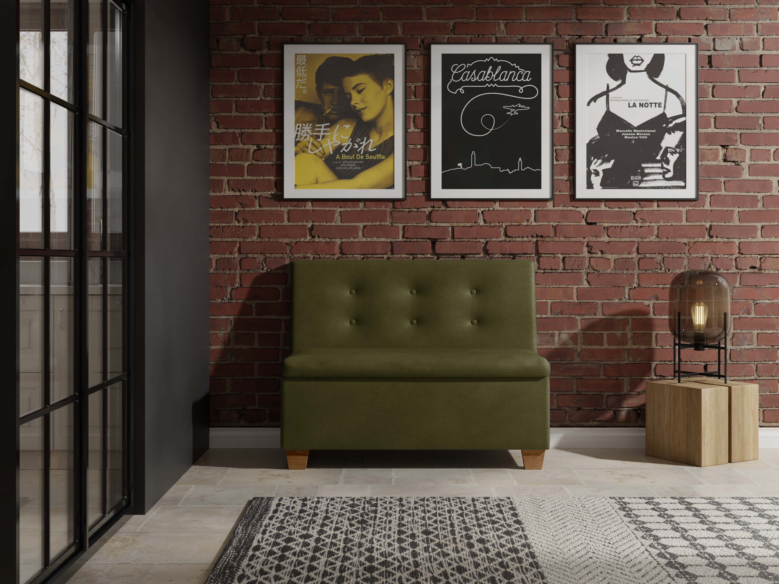 Ławka tapicerowana Barcelona 100x55 ze schowkiem oliwkowy welur