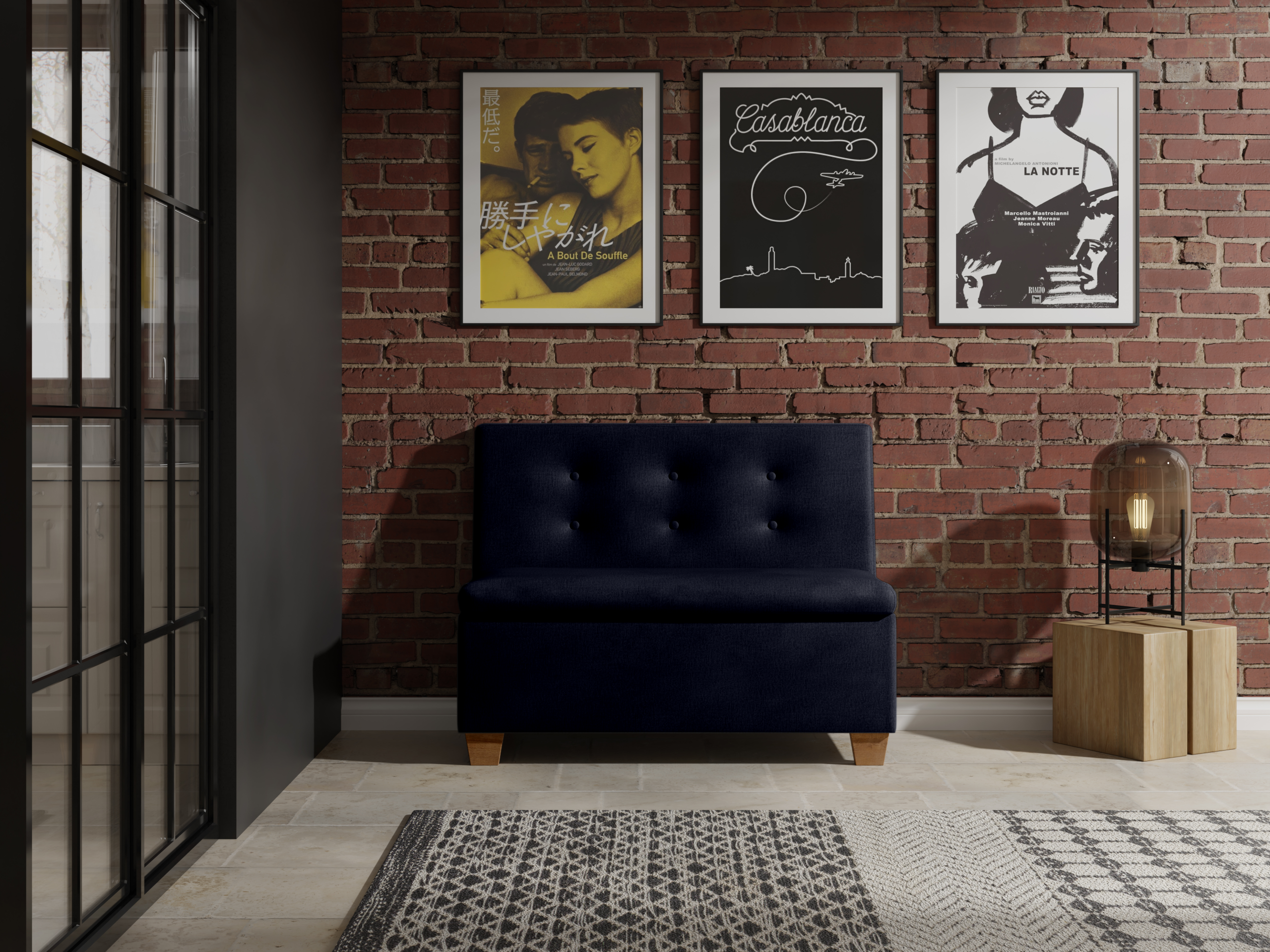 Ławka tapicerowana Barcelona 100x55 ze schowkiem granatowy welur