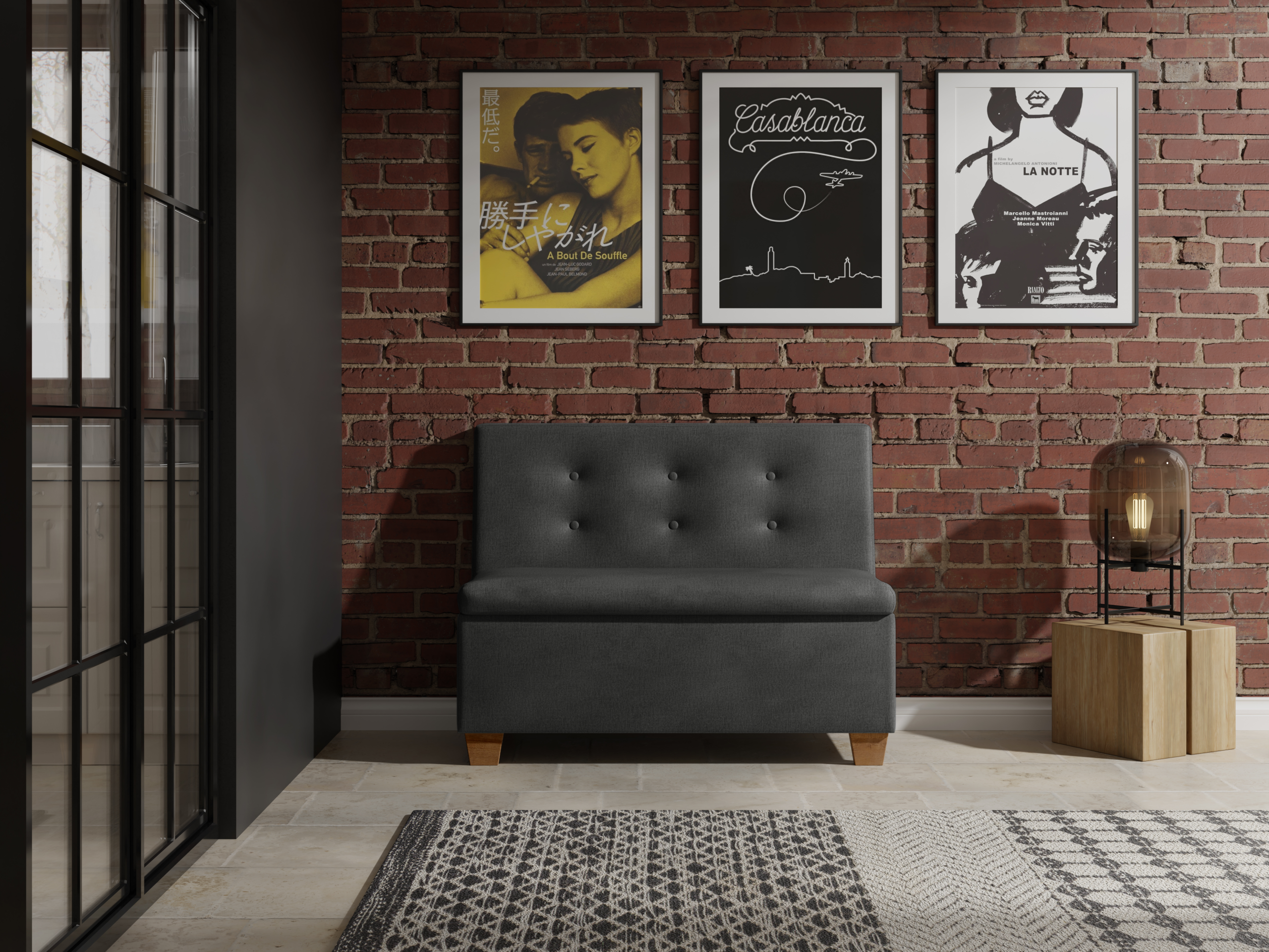 Ławka tapicerowana Barcelona 120x55 ze schowkiem grafitowy welur