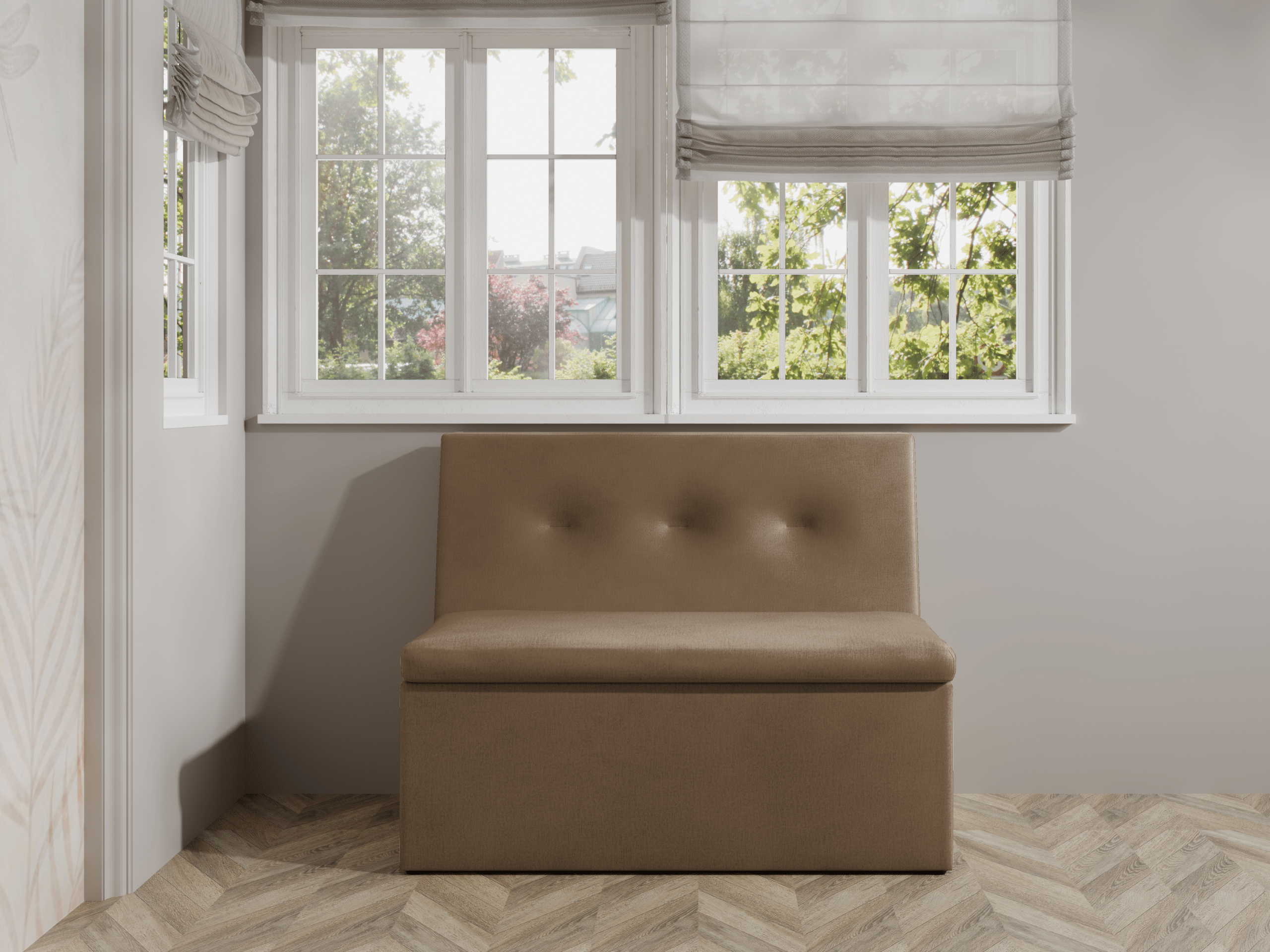 Ławka tapicerowana London 80×55 ze schowkiem jasnobrązowy welur