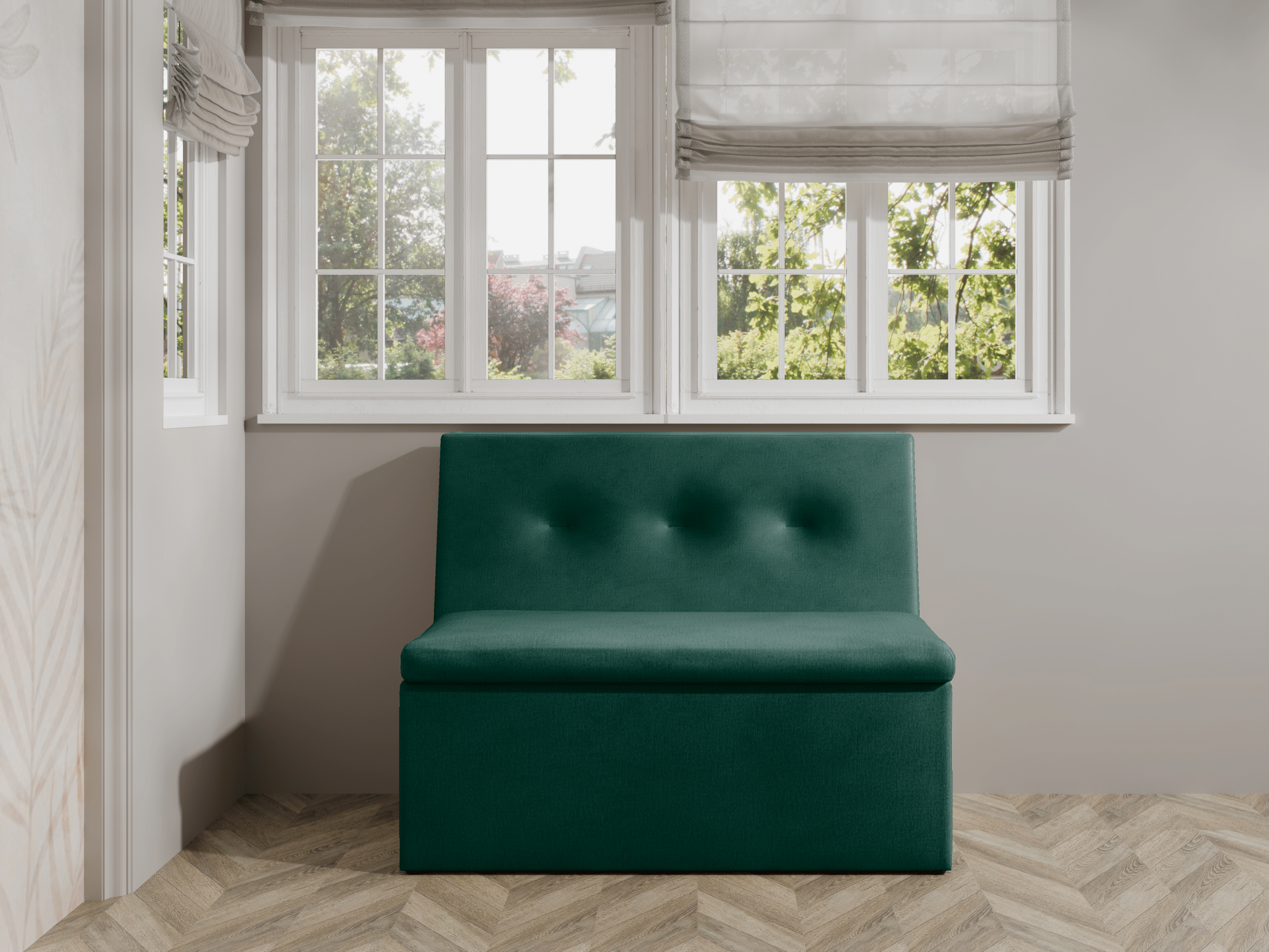 Ławka tapicerowana London 100×55 ze schowkiem butelkowozielony welur