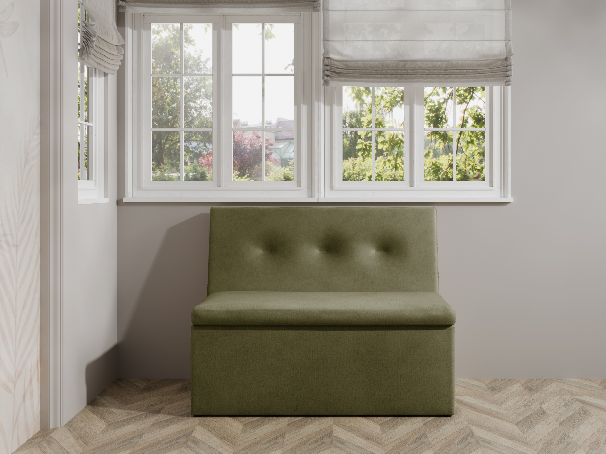 Ławka tapicerowana London 100x55 ze schowkiem oliwkowy welur